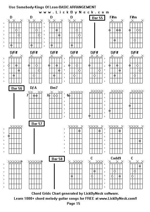 Chord Grids Chart of chord melody fingerstyle guitar song-Use Somebody-Kings Of Leon-BASIC ARRANGEMENT,generated by LickByNeck software.